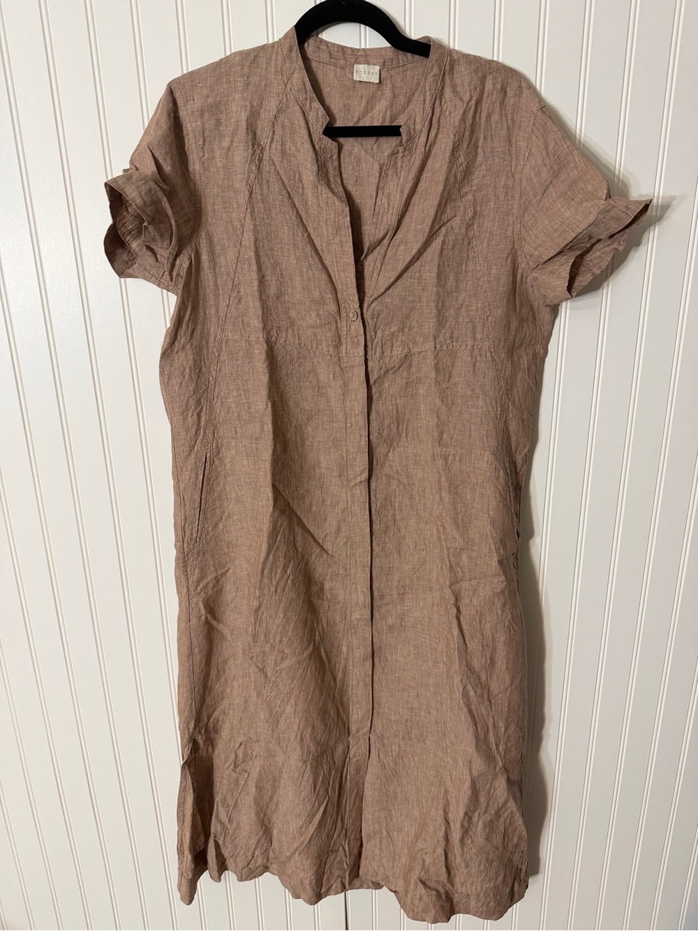 Poetry Dusty Brown Short-Sleeve Linen Shirt Dress